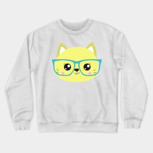 Hipster Cat, Cat With Glasses, Cute Cat, Kitten Crewneck Sweatshirt